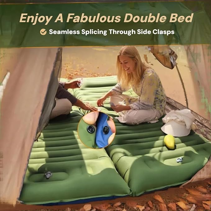 4 Inch Thick Camping Sleeping Pad with Internal Straps - R Value 4.0 for 4 Seasons, Lightweight Sleeping Mat for Hiking, Backpacking, Travel