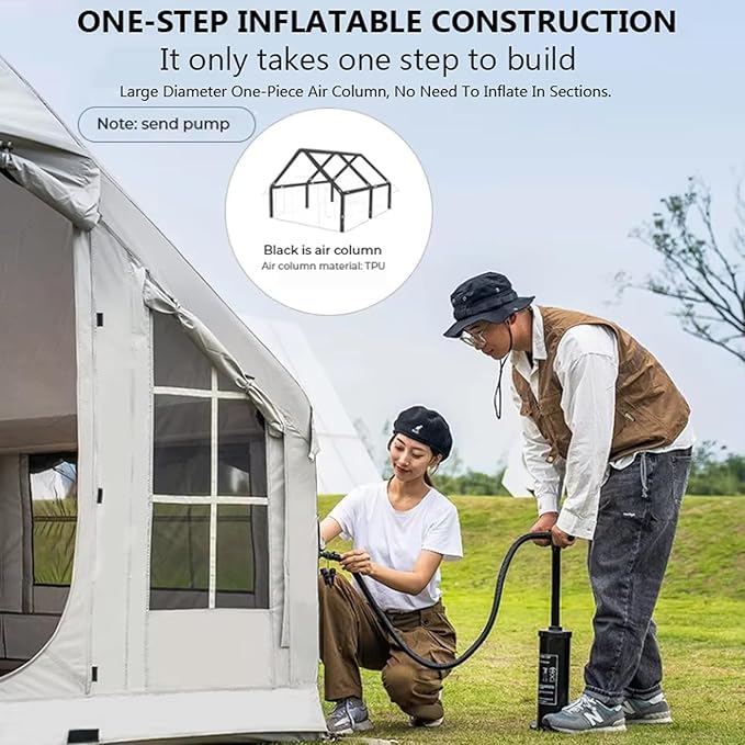 Inflatable Tent with Pump, Easy Set up Inflatable Camping Tent for 2-8 Persons, 4-Season Inflatable Tent, Glamping Outdoor Air Blow Up Tent, Family Camping Tent Grey1