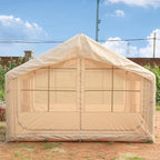 Inflatable Tent House Camping Tent with Mesh Windows and 2 Skylights Waterproof Oxford Blow Up Tent with Chimney Opening Family Tent with Pump Easy Setup Air Glamping Tents for Camping Outdoor