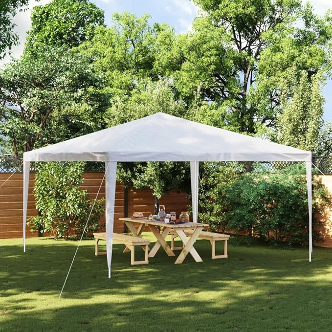 White Polyethylene Party Tent 13x13 Feet Water-Resistant UV-Resistant Adjustable Height for Outdoor Events Weddings BBQs