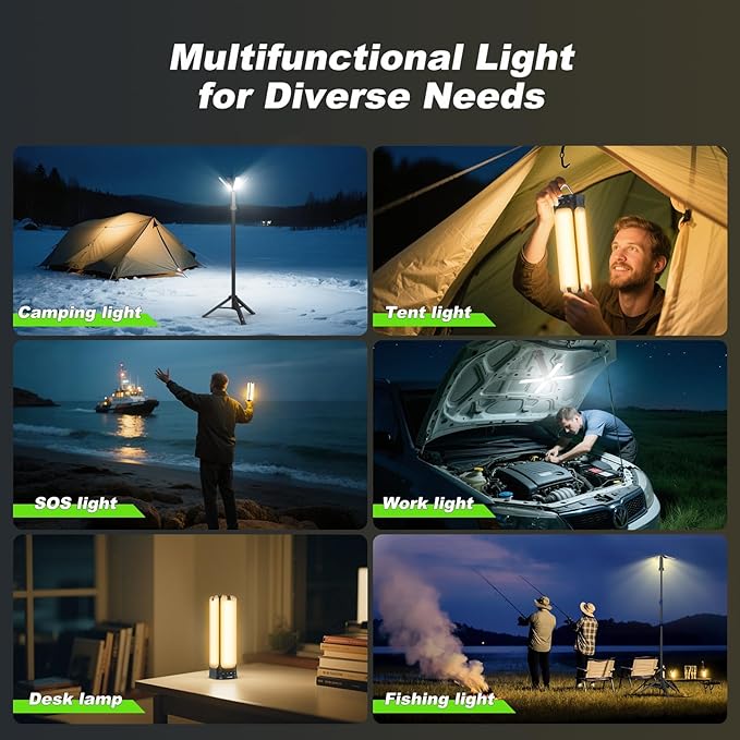Camping Lights with Remote & Stand 6 Ft,14000 mAh Rechargeable Camping Lantern Tent Light, 6000 Lumen Magnetic Work Light,Portable Outdoor Light for Hiking,Camping,Emergency,Power Outages