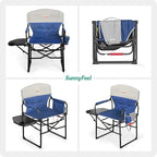 SUNNYFEEL Heated Camping Directors Chair 2 Pack, Portable Folding Lawn Chairs for Adults Heavy Duty with Side Table,Pocket for Beach, Fishing,Picnic,Concert Outdoor, Foldable Camp Chairs