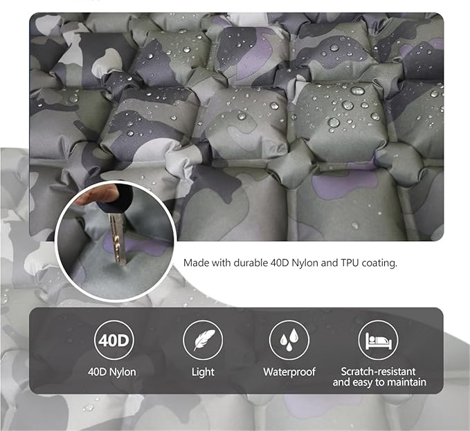 Self-Inflating Camping Mattress - Outdoor Tent Sleeping Pad, Lightweight Compact Air Cushion for Hiking Campsite(Gray)