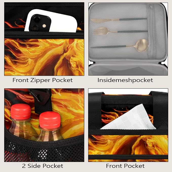 Flame Animals Horse Soft Cooler Bag Insulated Lunch Box for Men & Women, Large Leakproof Lunch Bag Portable Beach Cooler for Work, Picnic, Road Trips,Fishing, Travel, Camping,A-16