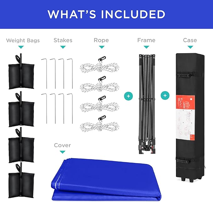Best Choice Products 10x10ft Pop Up Canopy Tent, Outdoor Shade, 1 Person 1 Minute Set Up, Carry Case, 4 Weight Bags - Resort Blue