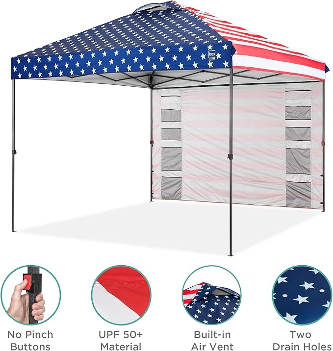 Best Choice Products 10x10ft Pop Up Canopy Tent with Sidewall, 1 Person 1 Minute Set Up, Carry Case, 4 Weight Bags - American Flag