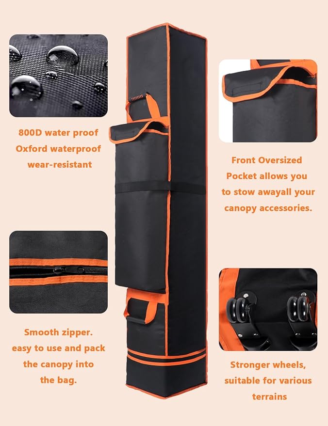 Heavy Duty Canopy Bag Replacement, Large Tent Storage Bag with Roller Wheels 63X10X10in, 800D Oxford Fabric Pop Up Canopy Replacement Parts