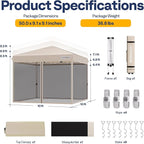 VIVOHOME 10x10ft Easy Pop-Up Canopy, Outdoor Screen Tent with Mosquito Netting, 2 Zipper Doors, and Roller Bag for Yard Camping Picnic Party Events, Beige