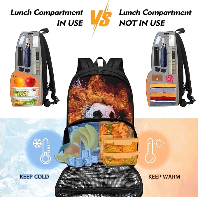 Soocer Backpack for School Boys Bookbag and Pencil Bag for Middle School Elementary Schoolbags, 2 Pcs School Bag with Lunch Box Compartment