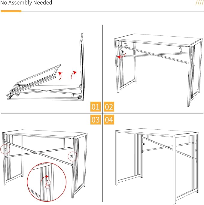 35 inch Narrow Folding Desk, Writing Gaming Computer Camping Desk for Small Spaces, No Assembly Required Home Office Table, Black Oak