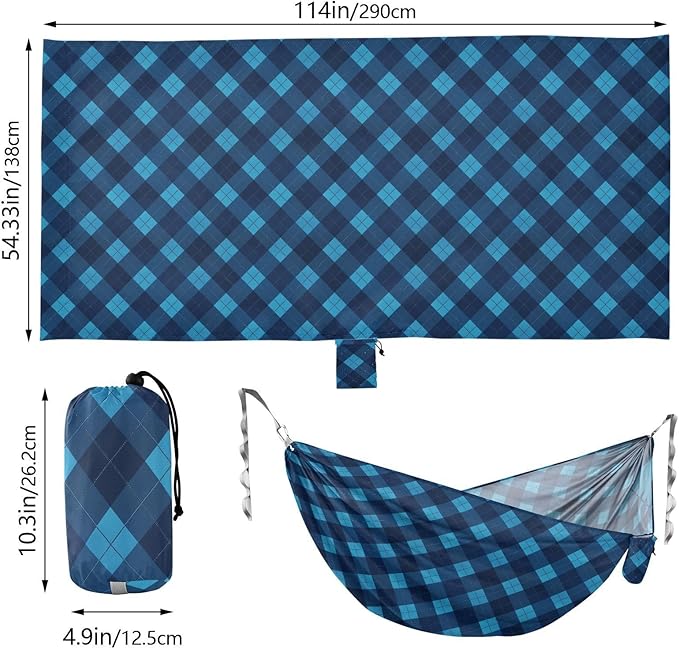 Dark Blue Checkerboards Hammocks for Camping with Hanging Rope Indoor Hammock for Patio Backyard Lounge Base