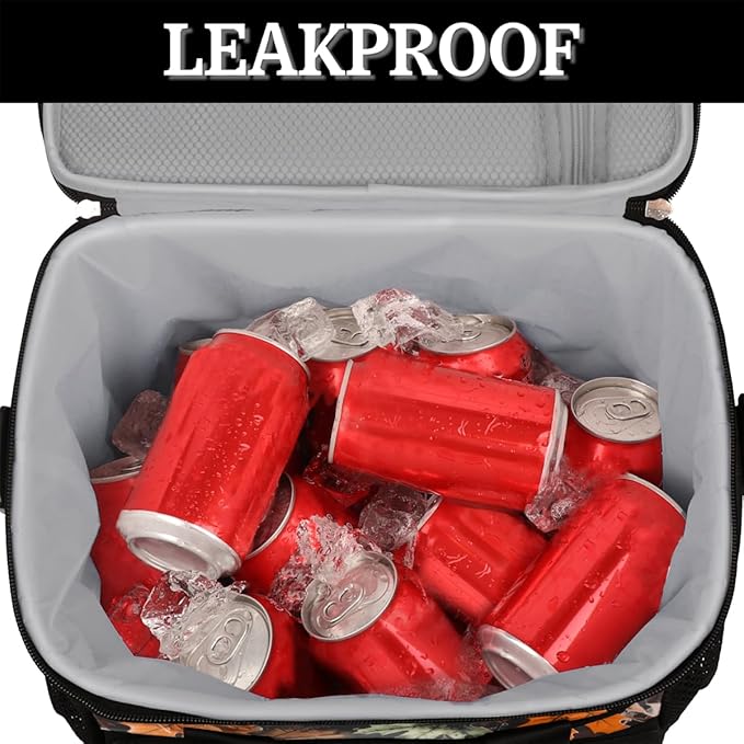 Leakproof Reusable Insulated Cooler Lunch Bag Tree Leaves Camouflage Camo Picnic Lunch Box for Women Men Cooler Tote Office Work Camping Beach 24 Can 15L