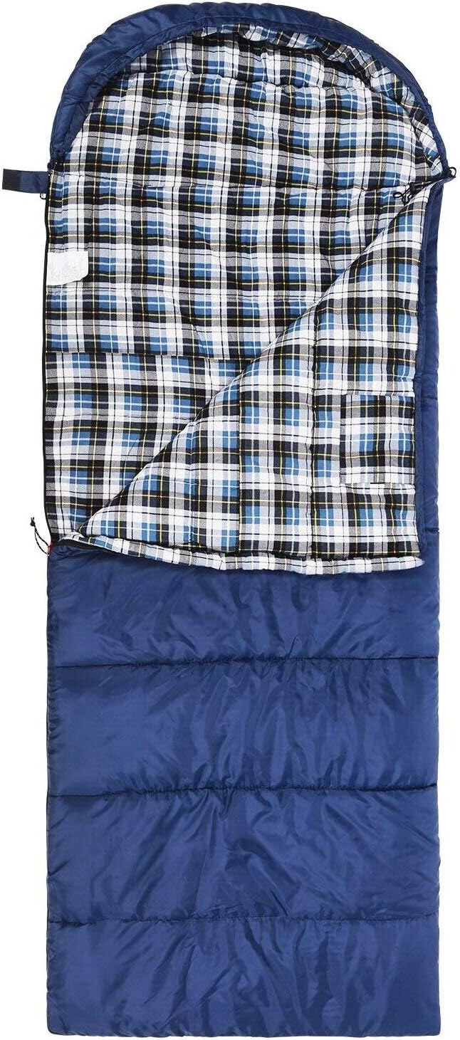 REDCAMP Flannel Sleeping Bag for Adults, Comfortable Cotton Sleeping Bags for Camping with Detachable Hood, Red/Grey/Blue/Black