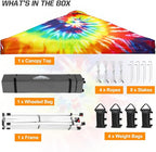 EAGLE PEAK Pop Up Canopy Tent with Wheeled Carry Bag, 8 Stakes, 4 Ropes, 4 Weight Bags, Easy Set Up Tent Canopy, 10x10 ft, 100sqft of Shade, Cosmic Tie Dye