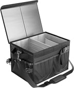 FANGSUN Black Grill Caddy, BBQ Organizer with Lid & Paper Towel Holder, Picnic Griddle Caddy for Outdoor Camping, Barbecue Accessories Organizer, 32L Capacity, Black