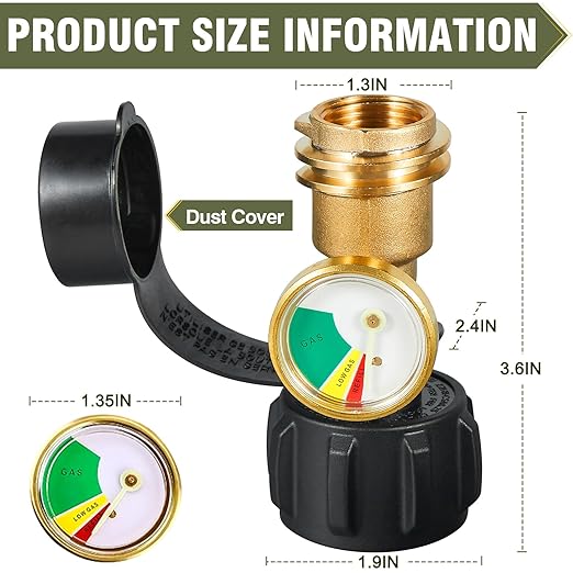 Bestfire 2 PCS Propane Tank Gauge with Leak Detector – Universal Level Indicator for 5-40lb Tanks – QCC1/Type 1 Connection – Brass Construction for BBQ Grills, Camping Stoves & Heaters RV Camper