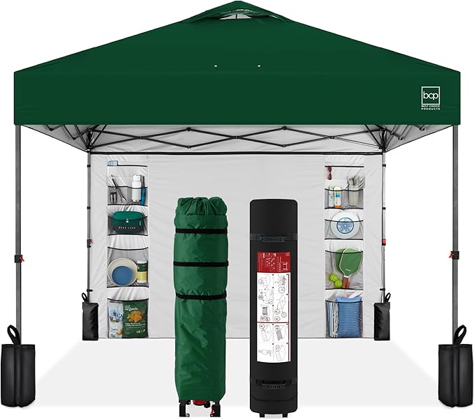 Best Choice Products 10x10ft Pop Up Canopy Tent with Sidewall, 1 Person 1 Minute Set Up, Carry Case, 4 Weight Bags - Forest Green