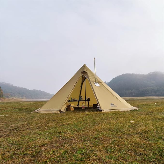 Tipi Hot Tent with Fire Retardant Stove Jack for Flue Pipes, 5~8 Person, Teepee Tents for Family Team Outdoor Backpacking Camping Hiking