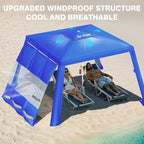 Rhino Valley Beach Cabana, 8*8FT Beach Tent UPF50+ Protection, Easy Setup Beach Canopy Wind Resistant with Cup Holder,Compact Beach Shade Foldable Beach Tent Sun Shelter for Whole Family Friend,Indigo