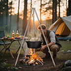 Lineslife Campfire Tripod for Cooking, 44 Inch Lightweight Stainless Steel Adjustable Camping Tripod with Chain, Portable Folding Stand for Grill Dutch Oven BBQ & Outdoor Camping - Carry Bag