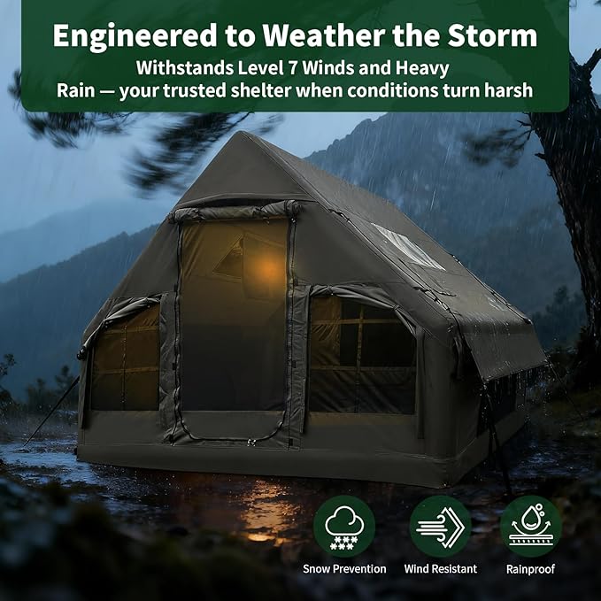 NANJEEN® | Large Luxury Inflatable Camping Tent,Wind & Rain Resistant,12㎡ Interior,2-10 Person Shelter,8 Minutes Fast Setup with Hand Pump,All-Season Ready,Dual Doors,Mosquito-Proof Mesh Windows