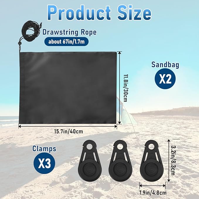 2 Pack Beach Canopy Wind Assist, Beach Shade Accessories, No Wind Sun Canopy Assist kit, Provide Shade in Breezes/No Wind Form Tent-Like Shape Shade (2 Bags + 3 Clamps)