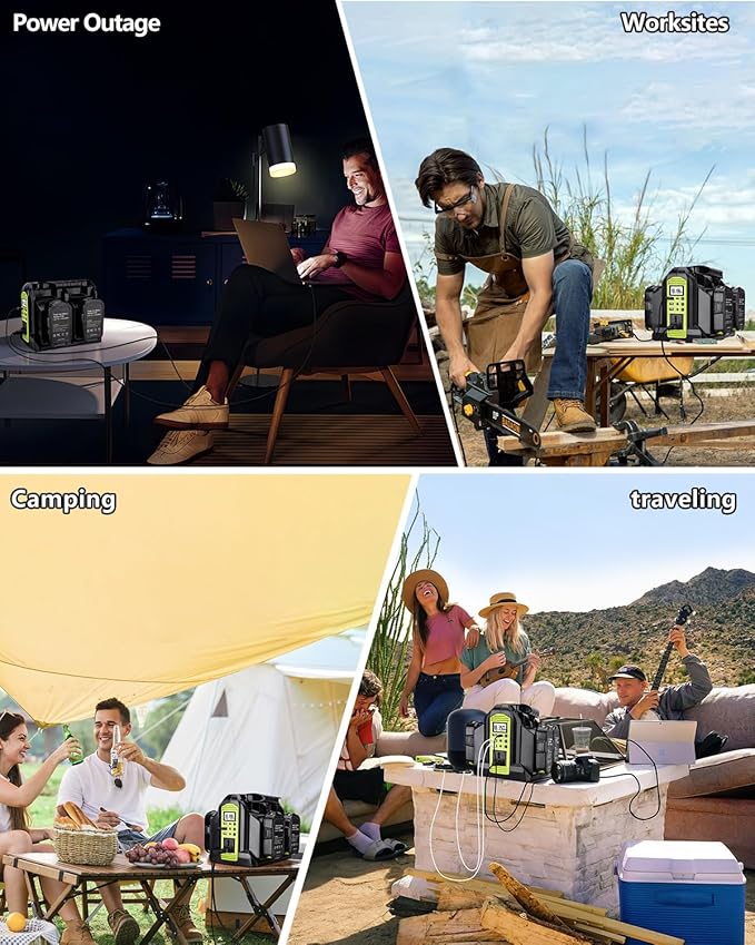 Taingwei 350W Power Inverter for Ryobi 18V Battery, 4-Ports DC 18V to AC 110-120V Battery Inverter with 3 USB-A Port, 1 USB-C Port,300lm LED Light for Outdoors Camping Emergency(Tool Only)