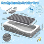 Inflatable Toddler Travel Bed - 67'' Large Size Safety Kids Air Mattress with 4 Sides - Portable Camping Bed for Outdoor Sleepovers, Easy to Inflate & Deflate with Storage Bag & Pump, Grey