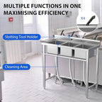 Zstar Stainless Steel Sink, 3-Compartment Freestanding Sink with Hot & Cold Hoses, Commercial Kitchen Utility Sink for Garage, Restaurant, Backyard for Indoor Outdoor (33in)