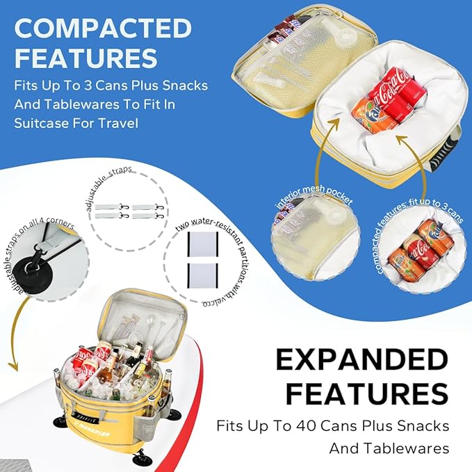 Waterproof PVC Material Paddleboard Cooler Deck Bag,40 cans Sup Deck Cooler Bag,Cooler Bag for Paddleboard,Lunch Box Cooler Insulated Bag,Camping Cooler Bag,Kayak Cooler Bag