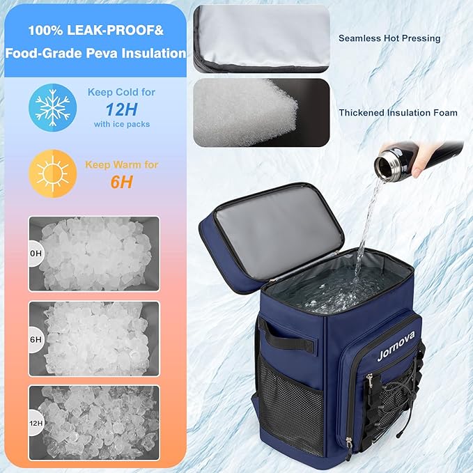 Insulated Cooler Backpack, 40L Leakproof Backpack with Double Compartments for Men & Women, Large Lunch Cooler for Camping, Beach, Travel, Picnic, Up to 48 Cans