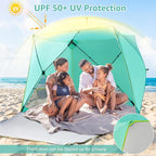 Old Bahama Bay Pop Up Beach Tent, Portable Shade Sun Shelter UPF50+ UV Protection for 4 Person Extendable Floor for Fishing Hiking Camping, Waterproof Windproof（Mint Green