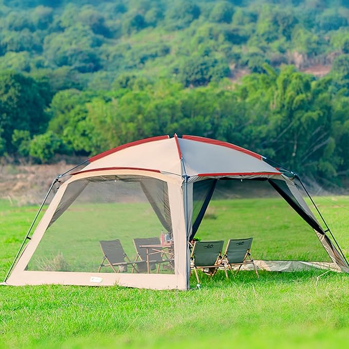 12x12 Ft Screen House Tent - Instant Pop Up Mesh Canopy Shelter with Waterproof & Sunshade Roof, Easy Setup for Camping, Backyard, Beach, Picnic, Red White