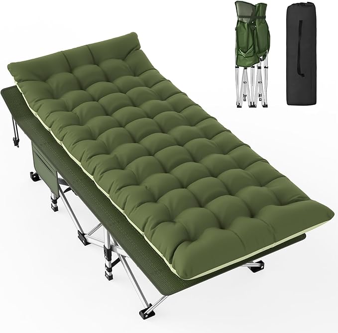 Slendor Folding Camping Cot for Adults, Heavy Duty 1200D Oxford Camping Bed with 3.5in Thick Mattress, 500lbs Max Load, Portable Foldable Outdoor Cot for Camping, Travel, Home Guest, Office Nap
