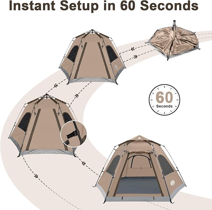 ADSMART Instant Tents for Camping 2/3/4/5 Person Tent Waterproof Easy Setup Sets Up Backpacking Tents with Carry Bag for Outdoor Hiking