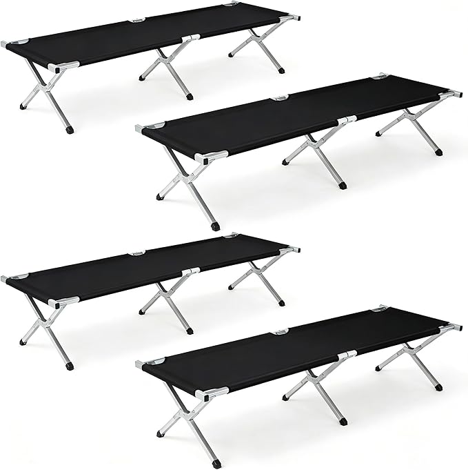 Portable Folding Camping Cot, Heavy Duty Sleeping Bed with Carrying Bag, 610D Oxford Cloth & Lightweight Aluminum Frame, 275lbs Load, Outdoor Cot for Adults, Travel, Hiking, Office (Black, 4 Pack)