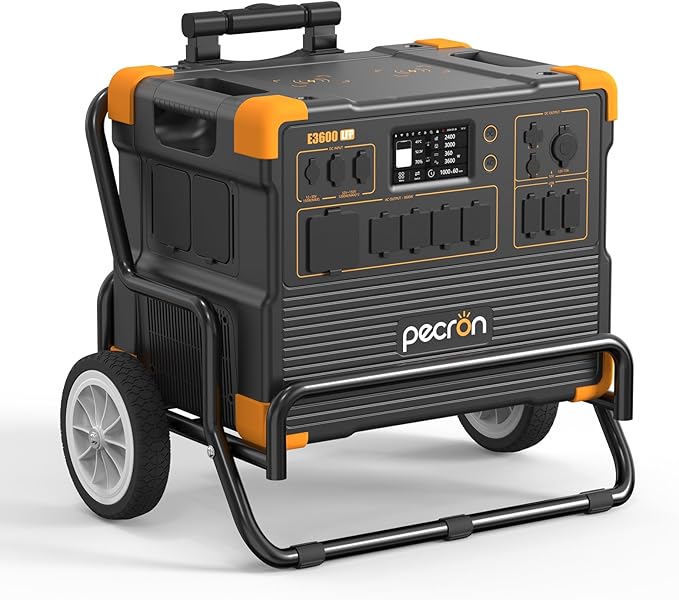 PECRON Portable Power Station 3072Wh E3600LFP with Trolley, 5x3600W AC Outlets Power Station, LiFePO4 Battery Backup Expanded to 15.36KWh, Solar Generator for Home Use, RV, Camping, CPAP, Emergency