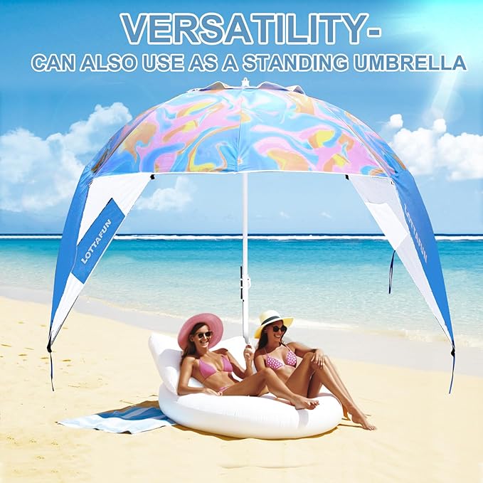 Beach Shelter Umbrella Premiere UPF 50+ Umbrella Shelter for Sun and Rain Protection for Adult (10-Foot,Blue Stripe)