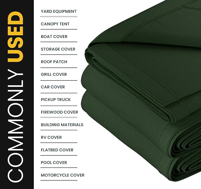 PROTARP Heavy Duty 14 OZ Water Resistant Canvas Tarp, UV Resistant Tarpaulin Cover with Rustproof Brass Grommets, Multipurpose for Canopy, Roof, Camping, Woodpile (Olive 20'X20')