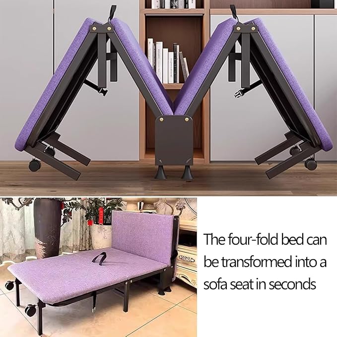 Portable Folding Bed with Wheels, Guests Bed Supports 331 Lbs, Comfortable Camping Cot for Outdoor/Office/Home Nap, Purple