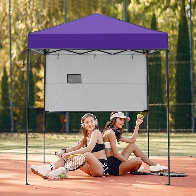 EAGLE PEAK 6x4 Instant Pop Up Canopy Tent with 1 Half Wall Panel, Straight Leg Sun Shelter, Portable Canopy with Carry Bag for Camping, Beach & Sports, Purple