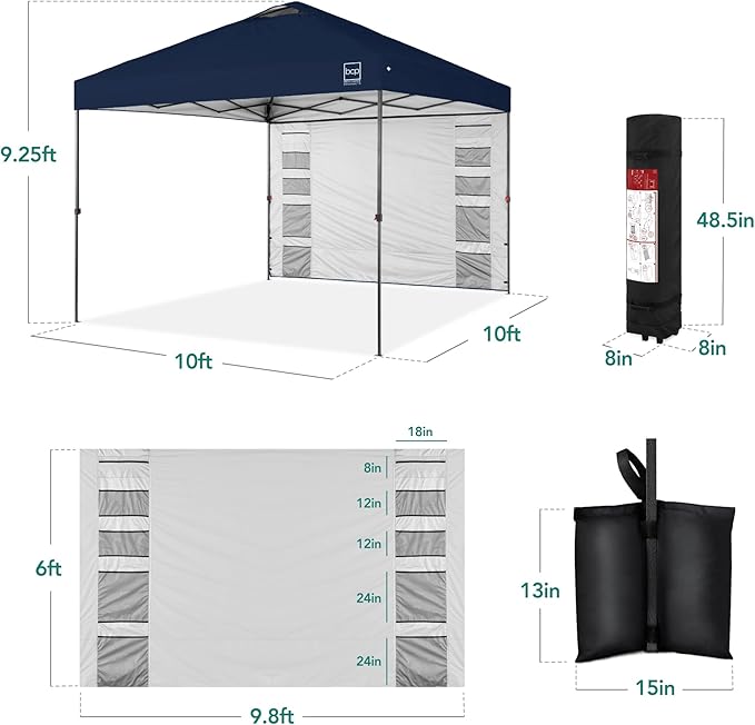Best Choice Products 10x10ft Pop Up Canopy Tent with Sidewall, 1 Person 1 Minute Set Up, Carry Case, 4 Weight Bags - Navy Blue