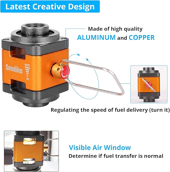 Sondiko Butane/Isobutane Refill Adapter, Fuel Transfer Device, Gas Converter Isobutane Canister Shifter, Gas Saver Plus for Fuel Canister, Backpacking Camping Stove, Burners