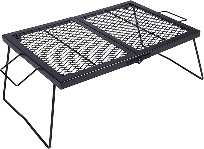 REDCAMP Folding Heavy Duty Campfire Grill Steel Grate, Portable Camp Fire Cooking Racks for Outdoor Open Flame Cooking Large 23.6 * 15.7 * 9.6"