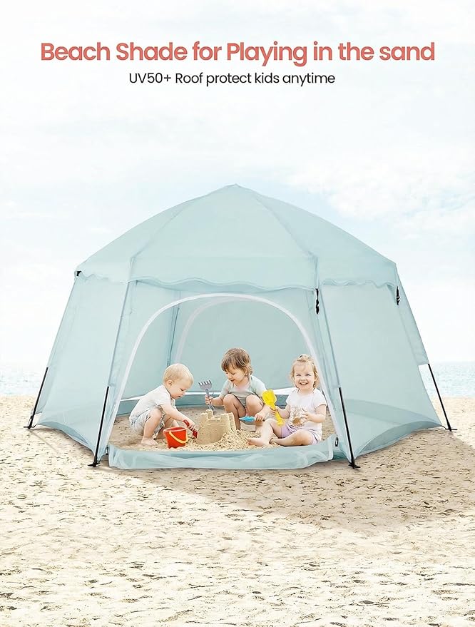 Portable Large Pop Up Kids Indoor Outdoor Tent with Canopy UV Cover,Thick Removable Floor for Sleeping Or Beach Shelter (Teal)