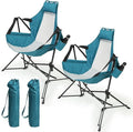 agnixnaf2pcs Hammock Camping Chair with Blue, Folding Portable Rocking Chair, Morden, Lightweight Aluminum Alloy Adjustable Back Swinging Chair with Pillow Cup Holder, for Outdoor Travel