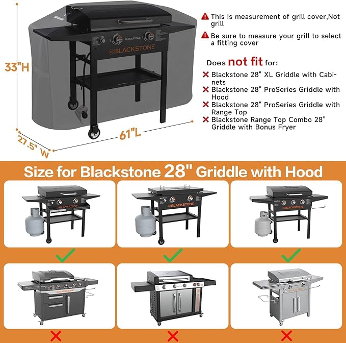 Griddle Cover for Blackstone 28 inch Griddle with Hood,Upgraded Rip-Proof & Waterproof Windproof 600D 5483 Grill Cover for Blackstone 2 Burner Griddle with Strap and Air Vent