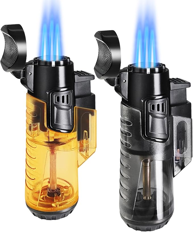 Urgrette Torch Lighter Refillable Butane Triple Torch Lighters Jet Flame Gas Lighter Pocket Lighter for Camping Grill Fireplace Camping (Without Fuel) 2 Pack,Orange