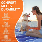 Everlasting Comfort Large Beach Blanket Waterproof & Sandproof - 128” x 108” /10.7ft x 9ft - Lightweight Picnic Mat, Camping Necessities for 10 People - Accessories for Outdoor Festivals - Blue