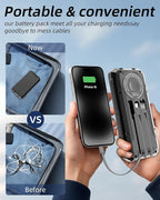Solar Power Bank 20000mAh, 15W Wireless Fast Charger with 3 Built-in Cables, USB-C Output Portable Battery Pack, Dual Flashlights Power Bank for iPhone 17 16 15 14, Samsung Galaxy, Camping